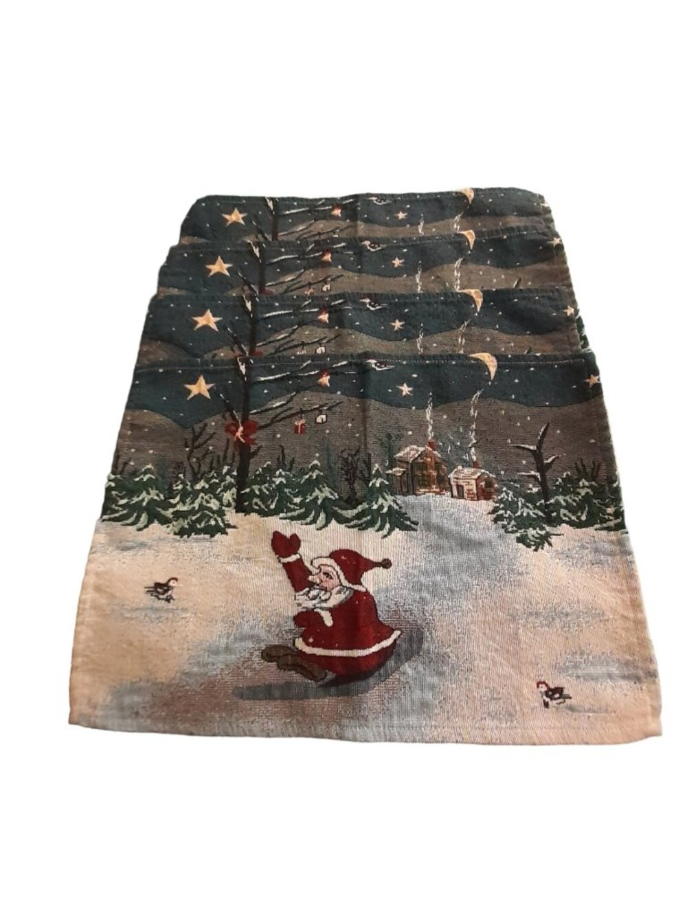 Christmas Placemats Table Linens Tapestry Santa Cottagecore 4 pc